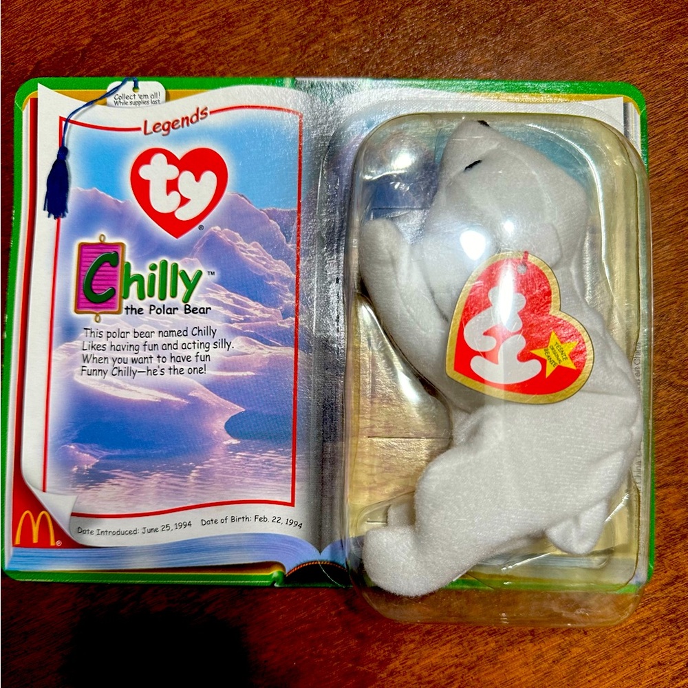 Rare Ty Beanie Baby Chilly the Polar Bear McDonald's Legends DOB 2/22/94